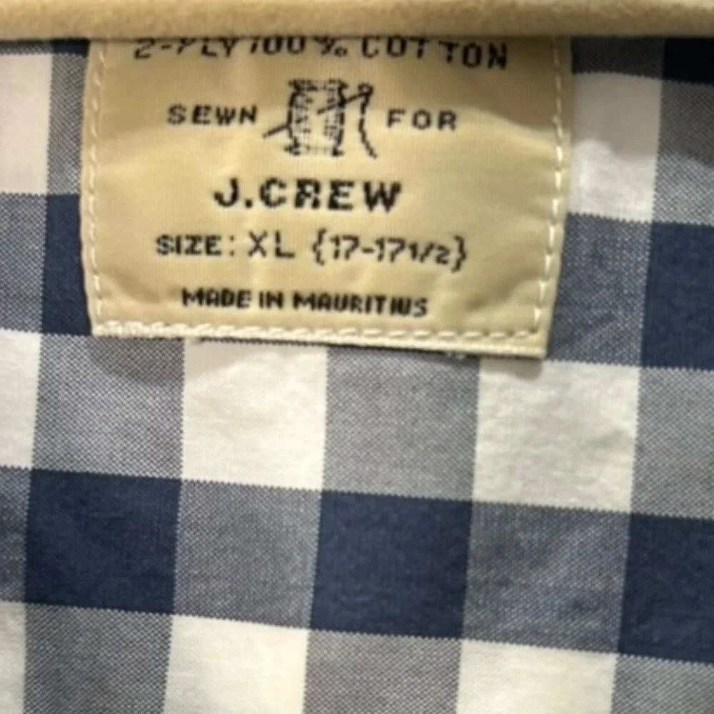 j. crew blue white buffalo check plaid 2 ply cotton mens shirt XL